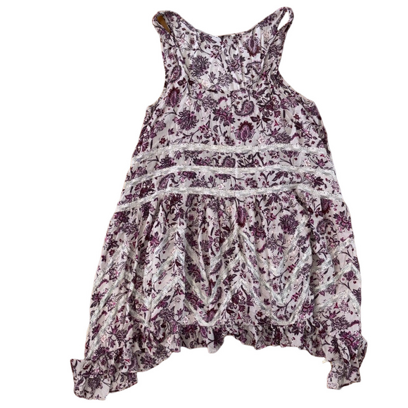 Free People Purple Trapeze Tank Dress Floral Chemise Size XS Oversized Tunic - Picture 2 of 7